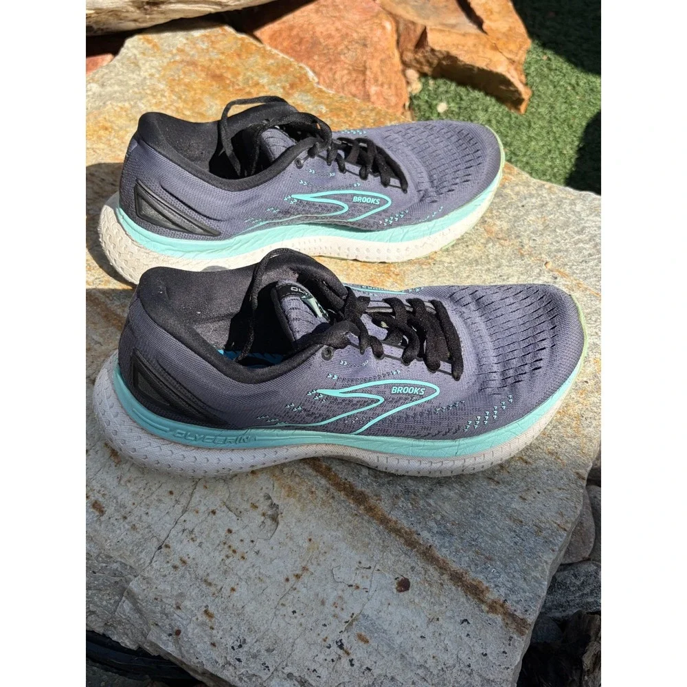 Brooks Glycerin 19 Mens 8.5 Running Shoes Grey Aqua Blue Neutral Cushion Sneaker